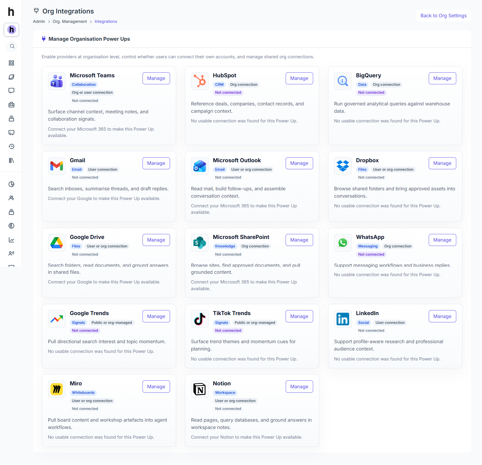 Organisation Power-Ups and integrations