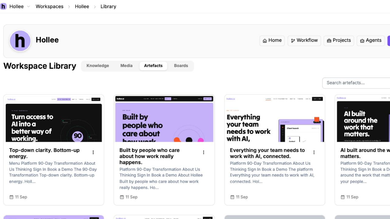 Webpage artefacts in the Hollee library